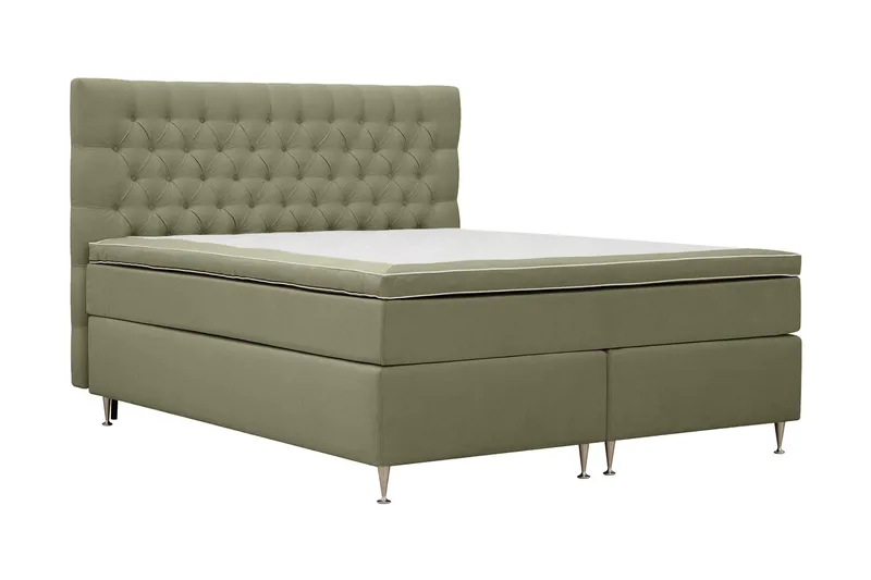 HVILA Lyx Komplett Sängpaket 180x200 cm Kontinentalsäng med knappad sänggavel i sammet - Olivgrön - Möbler - Säng - Kontinentalsäng