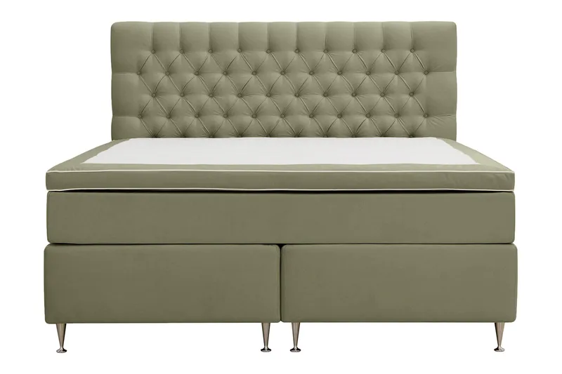 HVILA Lyx Komplett Sängpaket 180x200 cm Kontinentalsäng med knappad sänggavel i sammet, Olivgrön
