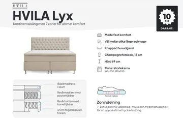 HVILA Lyx Komplett Sängpaket 180x200 cm Kontinentalsäng med knappad sänggavel - Ljusbeige - Möbler - Säng - Komplett sängpaket