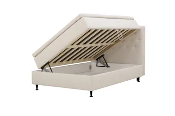 HVILA Plus Komplett Sängpaket – Kontinentalsäng 140x200 cm i Tyg med Förvaring, Sänggavel + Bäddmadrass med Fasthetsgrad Mediumfast - Ljusbeige - Möbler - Säng - Kontinentalsäng