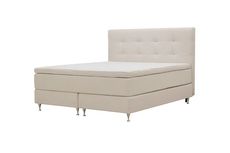 HVILA Premium Komplett Sängpaket 160x200 cm Kontinentalsäng med Sänggavel - Ljusbeige Bouclé - Möbler - Säng - Kontinentalsäng