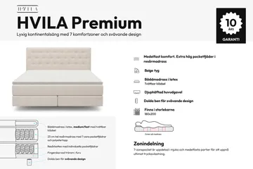 HVILA Premium Sängpaket Kontinentalsäng 180x200 cm med svävande effekt inkl. Bäddmadrass i Latex med Tvättbar klädsel - Medium/Fast - Möbler - Säng - Komplett sängpaket