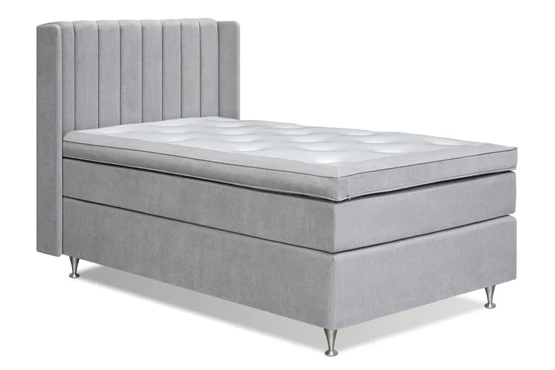 Joluma Komplett Sängpaket – Kontinentalsäng 140x200 cm i Tyg med Sänggavel + Bäddmadrass med Fasthetsgrad Medium - Ljusgrå - Möbler - Säng - Komplett sängpaket