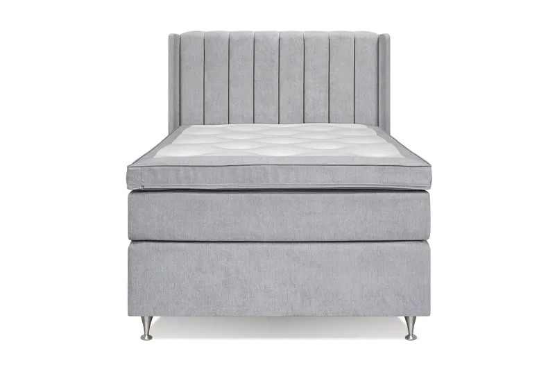 Joluma Komplett Sängpaket – Kontinentalsäng 140x200 cm i Tyg med Sänggavel + Bäddmadrass med Fasthetsgrad Medium - Ljusgrå - Möbler - Säng - Komplett sängpaket
