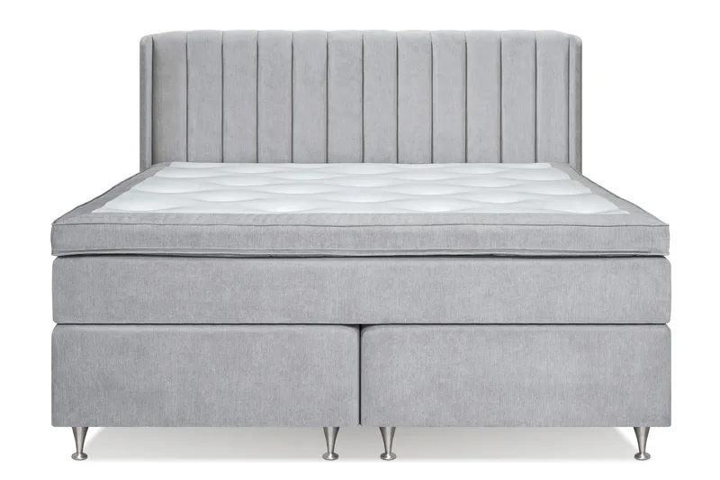 Joluma Komplett Sängpaket – Kontinentalsäng 160x200 cm i Tyg med Sänggavel + Bäddmadrass med Fasthetsgrad Fast - Ljusgrå - Möbler - Säng - Komplett sängpaket