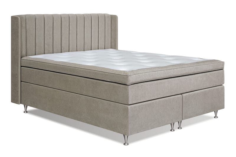 Joluma Komplett Sängpaket – Kontinentalsäng 160x200 cm i Tyg med Sänggavel + Bäddmadrass med Fasthetsgrad Fast/Medium - Beige - Möbler - Säng - Komplett sängpaket