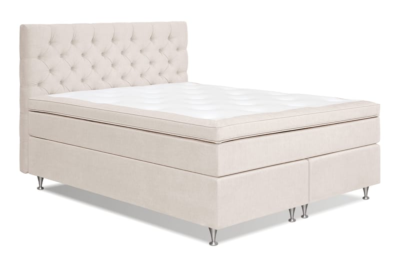 Joluma Komplett Sängpaket – Kontinentalsäng 180x200 cm i Tyg med Sänggavel + Bäddmadrass med Fasthetsgrad Fast - Ljusbeige - Möbler - Säng - Enkelsäng