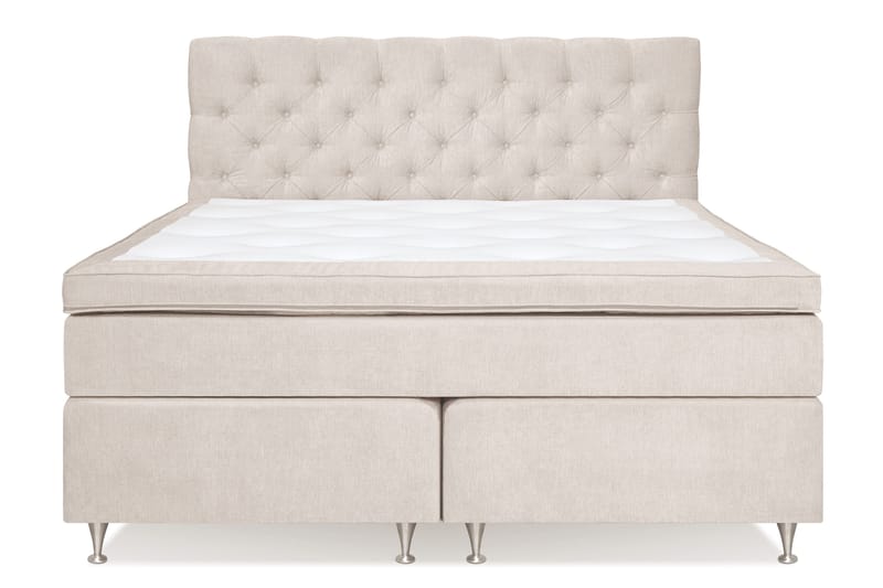Joluma Komplett Sängpaket – Kontinentalsäng 180x200 cm i Tyg med Sänggavel + Bäddmadrass med Fasthetsgrad Fast - Ljusbeige - Möbler - Säng - Enkelsäng
