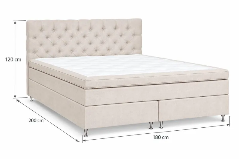 Joluma Komplett Sängpaket – Kontinentalsäng 180x200 cm i Tyg med Sänggavel + Bäddmadrass med Fasthetsgrad Fast - Ljusbeige - Möbler - Säng - Enkelsäng