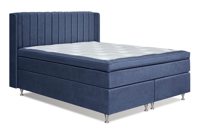 Joluma Komplett Sängpaket – Kontinentalsäng 180x200 cm i Tyg med Sänggavel + Bäddmadrass med Fasthetsgrad Fast/Medium - Mörkblå - Möbler - Säng - Komplett sängpaket
