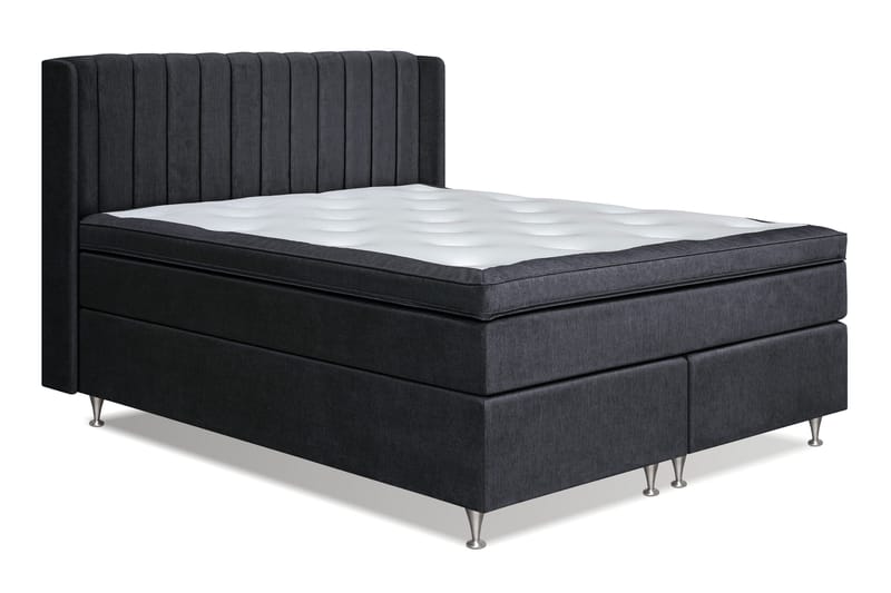 Joluma Komplett Sängpaket – Kontinentalsäng 180x200 cm i Tyg med Sänggavel + Bäddmadrass med Fasthetsgrad Fast/Medium - Svart - Möbler - Säng - Komplett sängpaket