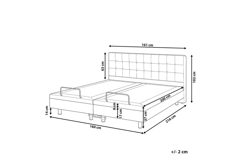 Justerbar säng Duke - Grå, svart, 160x200 cm - Möbler - Säng - Komplett sängpaket