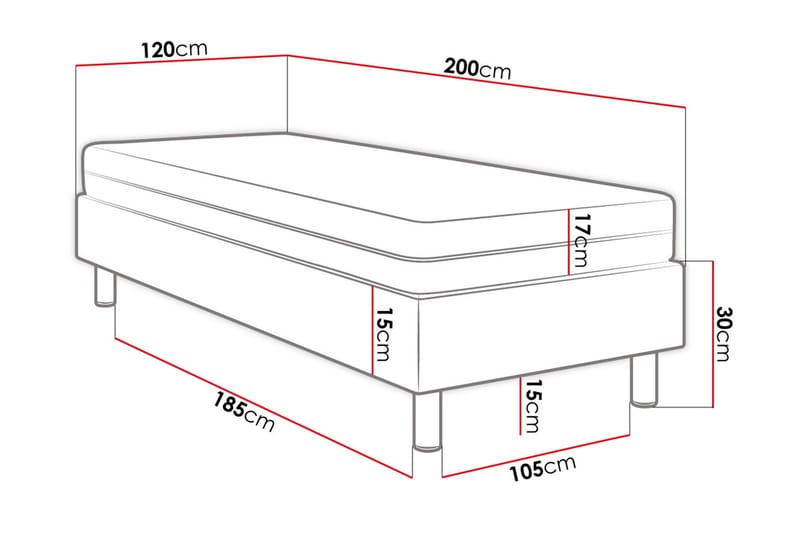 Adeliza Kontinentalsäng 120x200 cm+Panel 40 cm - Grå - Möbler - Säng - Komplett sängpaket