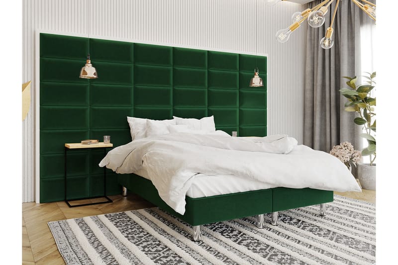 Adeliza Kontinentalsäng 140x200 cm+Panel 60 cm - Grön - Komplett sängpaket