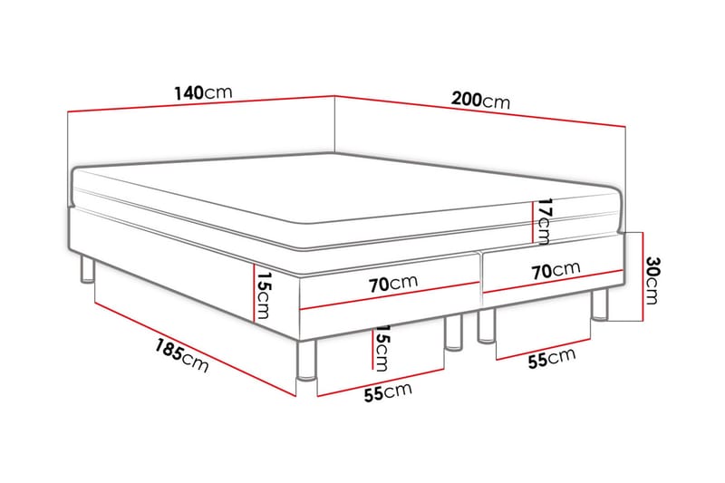 Adeliza Kontinentalsäng 140x200 cm+Panel 40 cm - Rosa - Komplett sängpaket