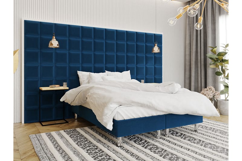 Adeliza Kontinentalsäng 140x200 cm+Panel 30 cm - Blå - Komplett sängpaket