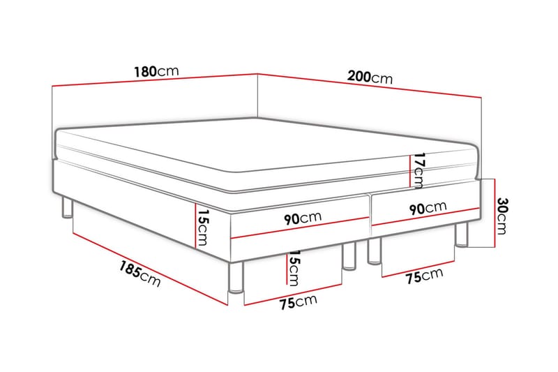 Adeliza Kontinentalsäng 180x200 cm+Panel 30 cm  Vit - Vit - Möbler - Säng - Komplett sängpaket