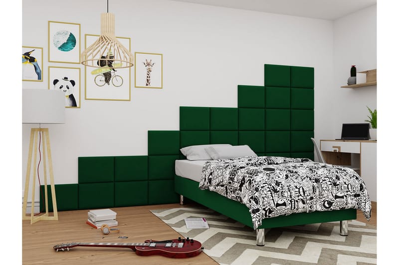 Adeliza Kontinentalsäng 80x200 cm+Panel 40 cm - Grön - Komplett sängpaket