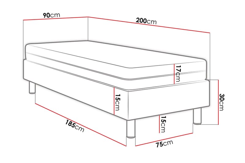 Adeliza Kontinentalsäng 90x200 cm+Panel 40 cm  Vit - Vit - Komplett sängpaket