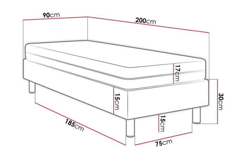 Adeliza Kontinentalsäng 90x200 cm+Panel 60 cm - Grå - Möbler - Säng - Komplett sängpaket