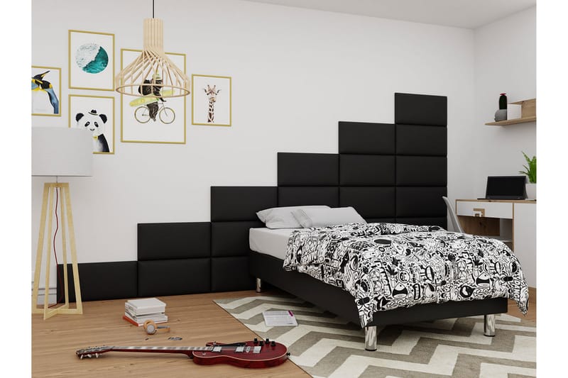 Adeliza Kontinentalsäng 90x200 cm+Panel 60 cm - Svart - Möbler - Säng - Komplett sängpaket