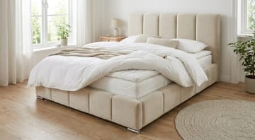 Cleaton Bubblig Sängram 180x200 cm med Förvaring HVILA Pocketresårmadrass och Bäddmadrass i Polysterskum med Tvättbar klädsel - Beige/Vit - Möbler - Säng - Komplett sängpaket