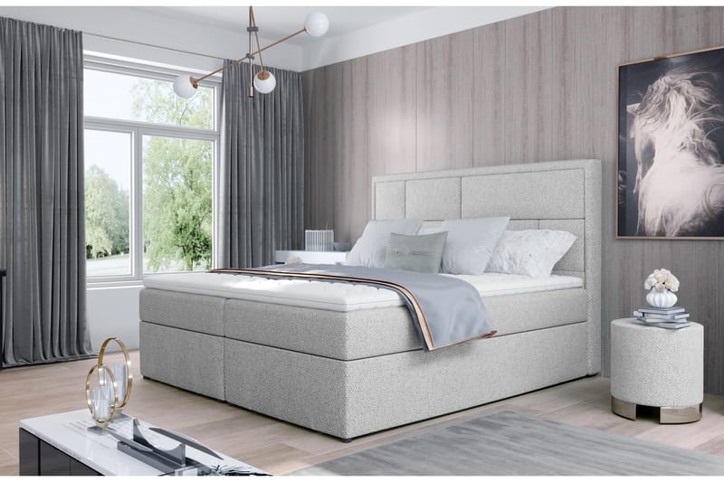 Emeron Komplett Sängpaket 140x200 cm i Tyg med Sänggavel + Bäddmadrass, Grå