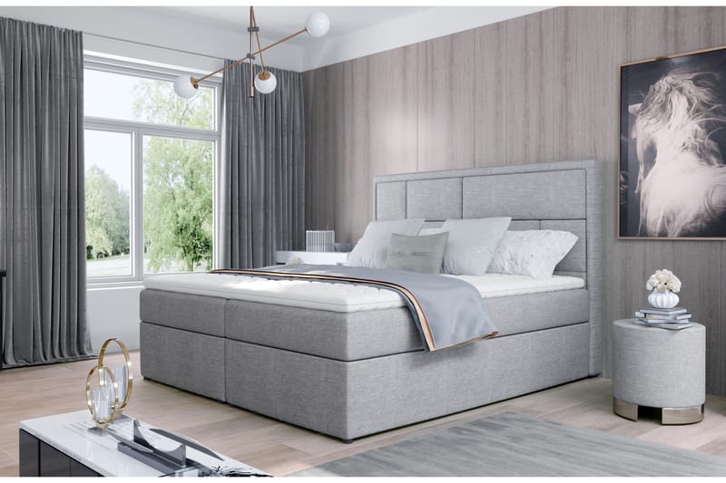 Emeron Komplett Sängpaket 140x200 cm i Tyg med Sänggavel + Bäddmadrass, Grå