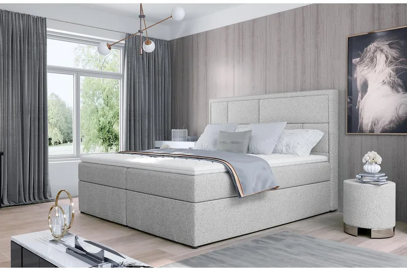 Emeron Komplett Sängpaket 160x200 cm i Tyg med Sänggavel + Bäddmadrass, Grå
