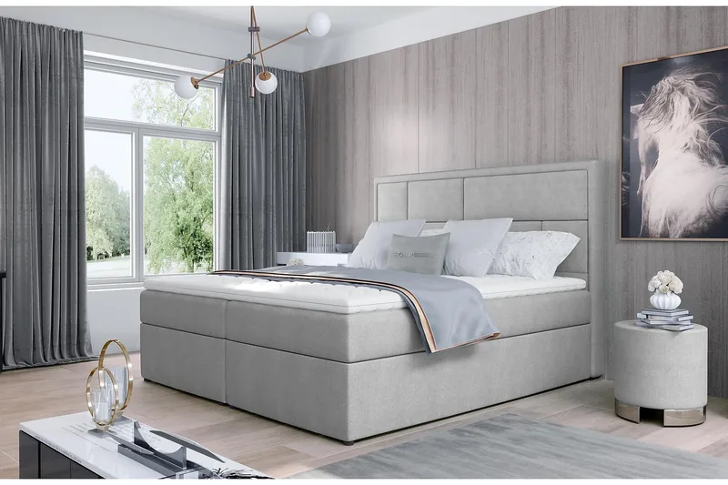 Emeron Komplett Sängpaket 160x200 cm i Tyg med Sänggavel + Bäddmadrass, Grå