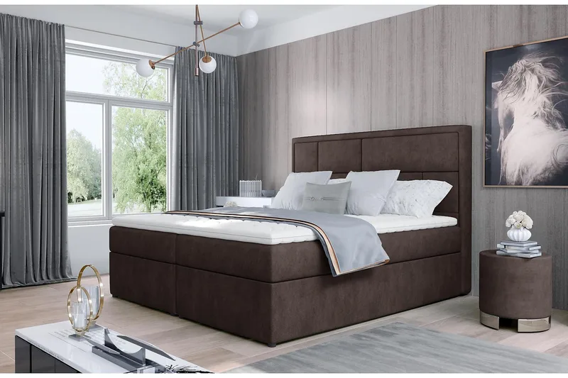 Emeron Komplett Sängpaket 180x200 cm i Tyg med Sänggavel + Bäddmadrass, Brun