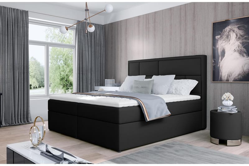 Emeron Sängpaket 160x200 cm - Läder/Svart - Komplett sängpaket
