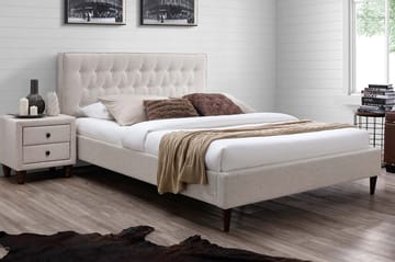 Emilia Komplett Sängpaket 140x200 cm i Tyg med Sänggavel + Bäddmadrass med Fasthetsgrad Fast - Beige - Möbler - Säng - Komplett sängpaket