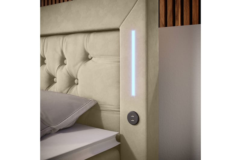 Francisca Sängpaket med Förvaring 140x200 LED-belysning - Beige (+Fler val) - Komplett sängpaket - Kontinentalsäng