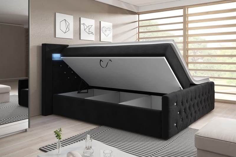 Franco Crystal Sängpaket 140x200 LED-belysning - Svart/Sammet - Möbler - Säng - Komplett sängpaket