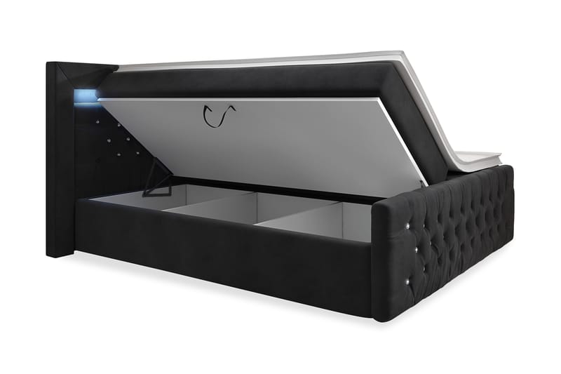 Franco Crystal Sängpaket 140x200 LED-belysning - Svart/Sammet - Möbler - Säng - Komplett sängpaket