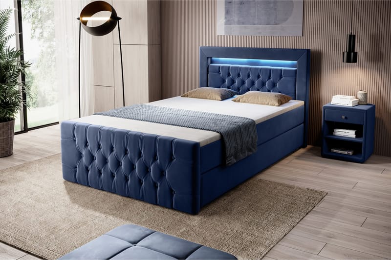 Franco Sängpaket med förvaring 120x200 LED-belysning - 120x200 Blå (+Fler val) - Komplett sängpaket - Sängar med förvaring - Dubbelsäng
