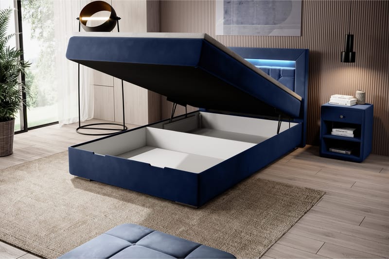Franco Sängpaket med förvaring 120x200 LED-belysning - 120x200 Blå (+Fler val) - Komplett sängpaket - Sängar med förvaring