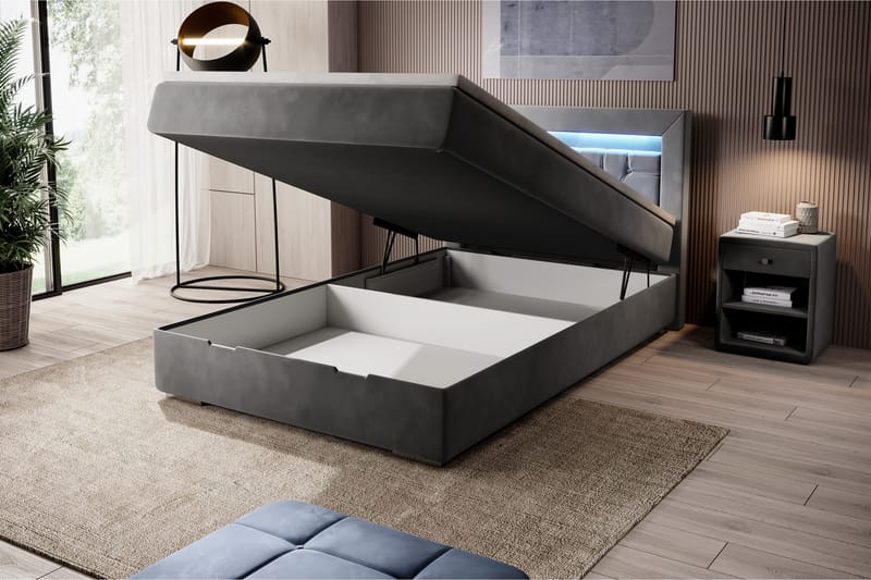 Franco Sängpaket med förvaring 120x200 LED-belysning - 120x200 Grå (+Fler val) - Komplett sängpaket - Sängar med förvaring