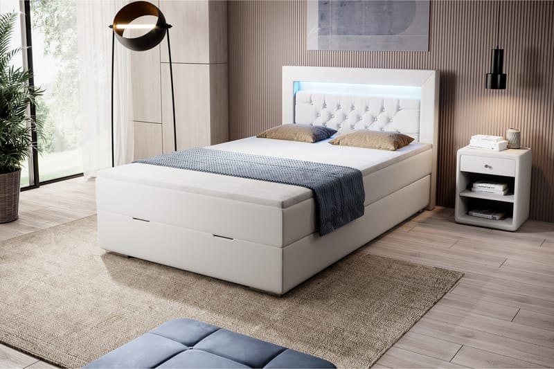 Franco Sängpaket med förvaring 120x200 LED-belysning - 120x200 Vit (+Fler val) - Komplett sängpaket - Sängar med förvaring