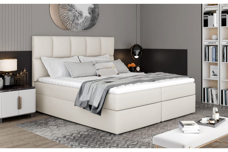 Glossa Sängpaket 140x200 cm - Läder/Beige - Komplett sängpaket