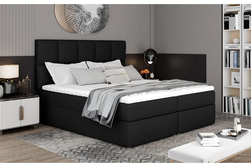 Glossa Sängpaket 180x200 cm - Läder/Svart - Komplett sängpaket