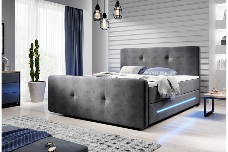 Isora Sängpaket 180x200 cm LED-belysning - Sängar med förvaring - Dubbelsäng - Komplett sängpaket