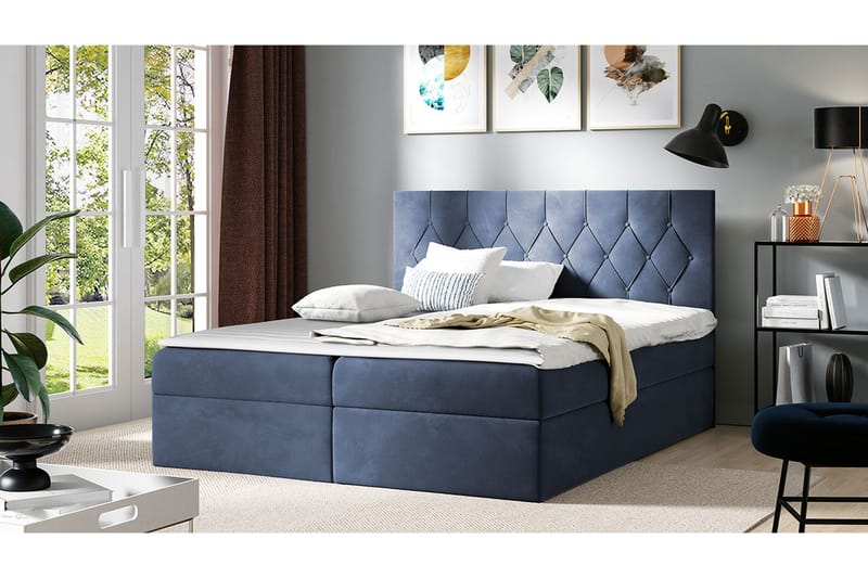 Jitendera Sängpaket Kontinentalsäng 120x200 cm med Förvaring - Blå - Komplett sängpaket - Sängar med förvaring