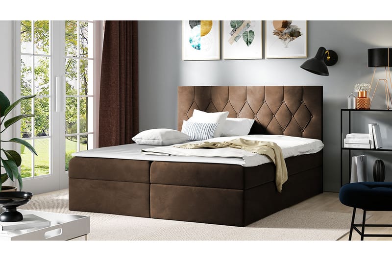 Jitendera Sängpaket Kontinentalsäng 140x200 cm med Förvaring - Brun - Komplett sängpaket - Sängar med förvaring