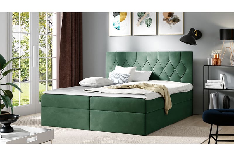 Jitendera Sängpaket Kontinentalsäng 140x200 cm med Förvaring - Grön - Möbler - Säng - Komplett sängpaket