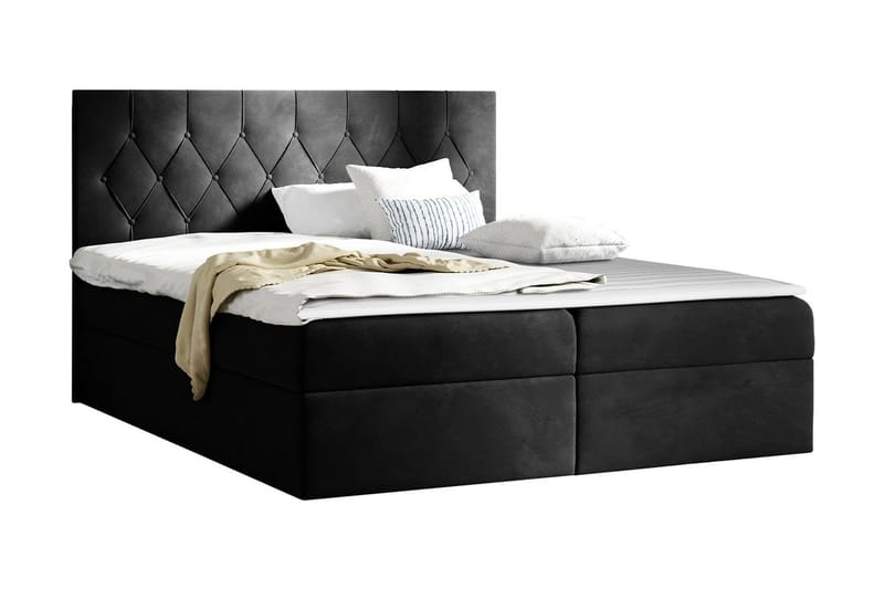 Jitendera Sängpaket Kontinentalsäng 160x200 cm med Förvaring - Svart - Komplett sängpaket - Sängar med förvaring - Dubbelsäng - Familjesäng