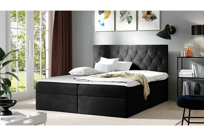 Jitendera Sängpaket Kontinentalsäng 160x200 cm med Förvaring - Svart - Möbler - Säng - Komplett sängpaket