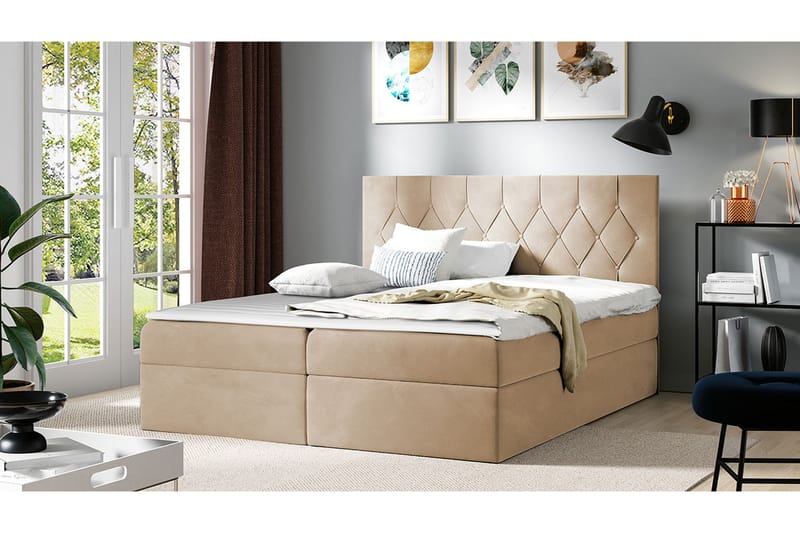 Jitendera Sängpaket Kontinentalsäng 180x200 cm med F�örvaring - Beige - Sängar med förvaring - Komplett sängpaket