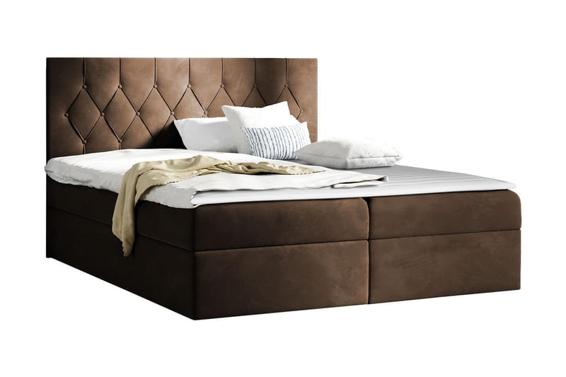 Jitendera Sängpaket Kontinentalsäng 200x200 cm med Förvaring - Brun - Komplett sängpaket - Sängar med förvaring - Familjesäng